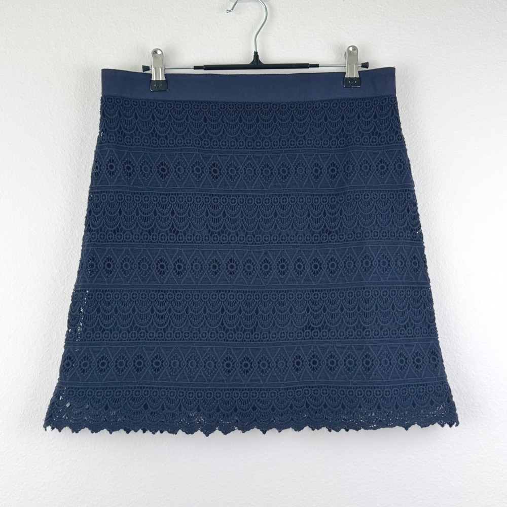 Ann Taylor LOFT Mini Skirt Womens 10 Navy Blue Excellent Crochet Lace Chic